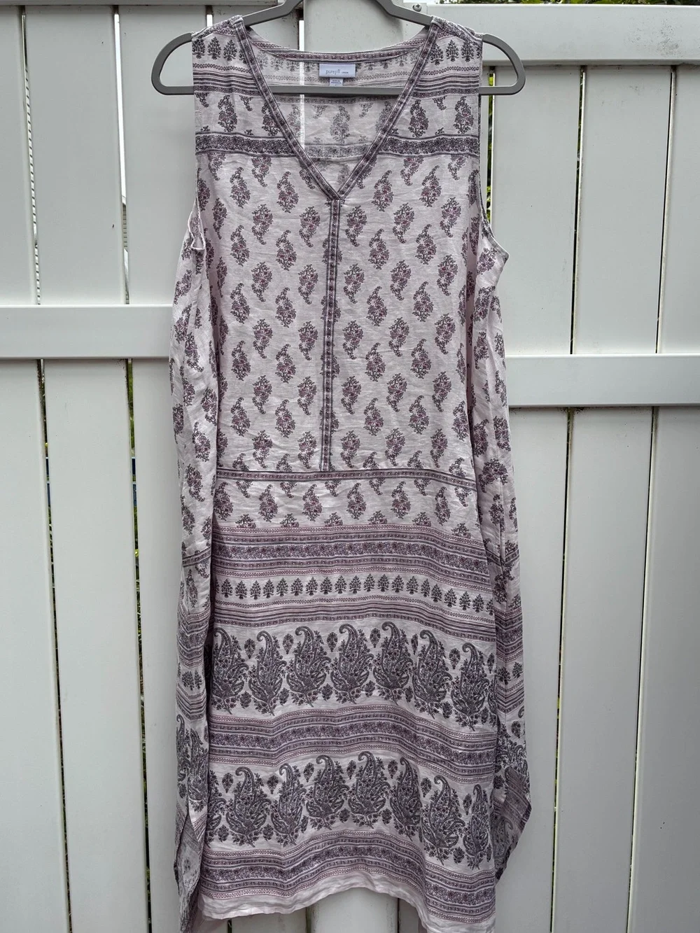 Pure Jill linen size L Sleeveless Paisley Beach Dress in Light Gray